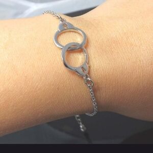 Sterling Silver Handcuff Link Bracelet - .925 Sterling Silver Dangle Bracelet